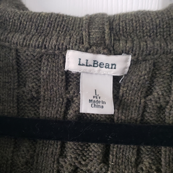 Women's L.L. Bean Green Cable Zip Up Knit Sweater Large Petite #50 - Picture 4 of 7